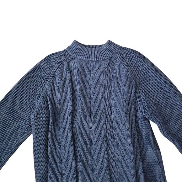 J. Crew Sweater Women's Large Blue Cable Knit Mock Neck Winter Thermal Pullover - Picture 3 of 6
